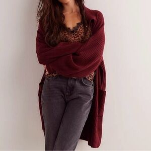 Free People Emmy Cardi Deep Red Open-Front Cardigan